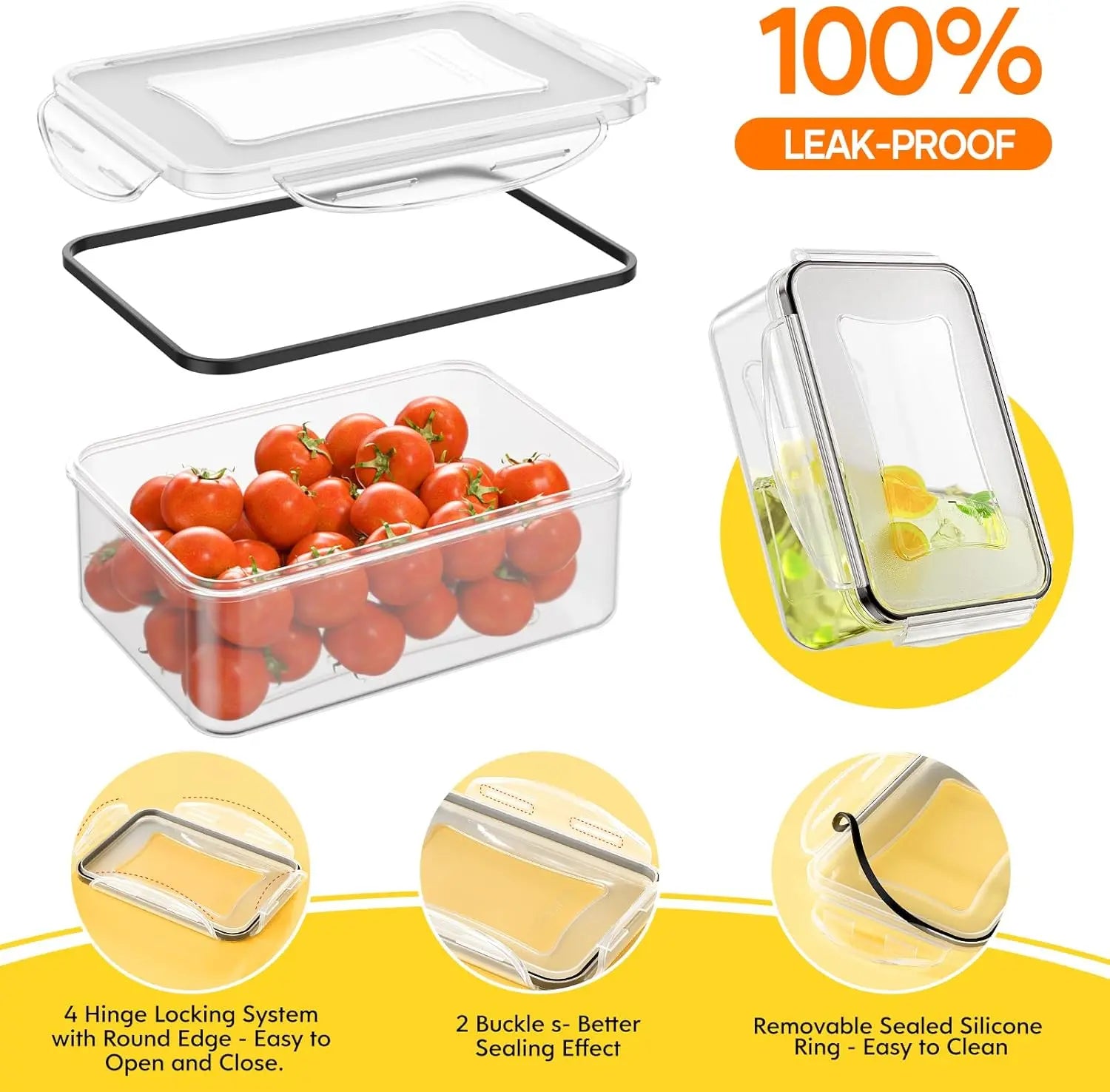 42Pcs Stackable Bpa-Free Plastic Food Storage Set - 21 Silicone-Sealed Containers (Square, Round, Rectangle) with 21 Lids, Leakproof, Airtight, Reusable, Labels, Marker & Utensils for Kitchen, Fridge Organization, Meal Prep, Food Hacks
