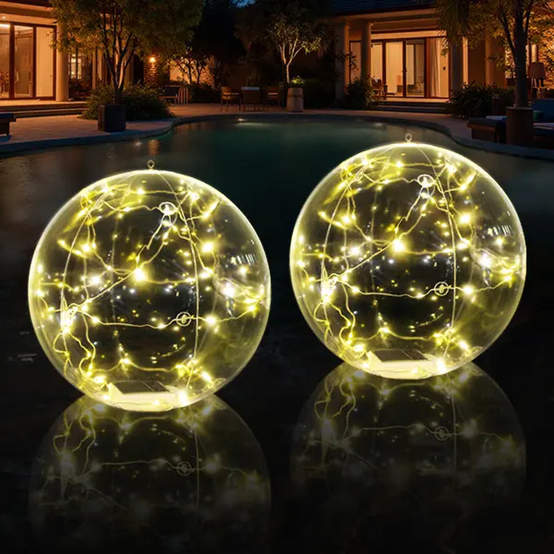Solar Floating Pool Lights, 2 Pack 15 Inch Warm White Inflatable LED Pool Balls, IP68 Waterproof, Solar Powered Light Balls for Floating or Hanging, Pool and Patio Decor