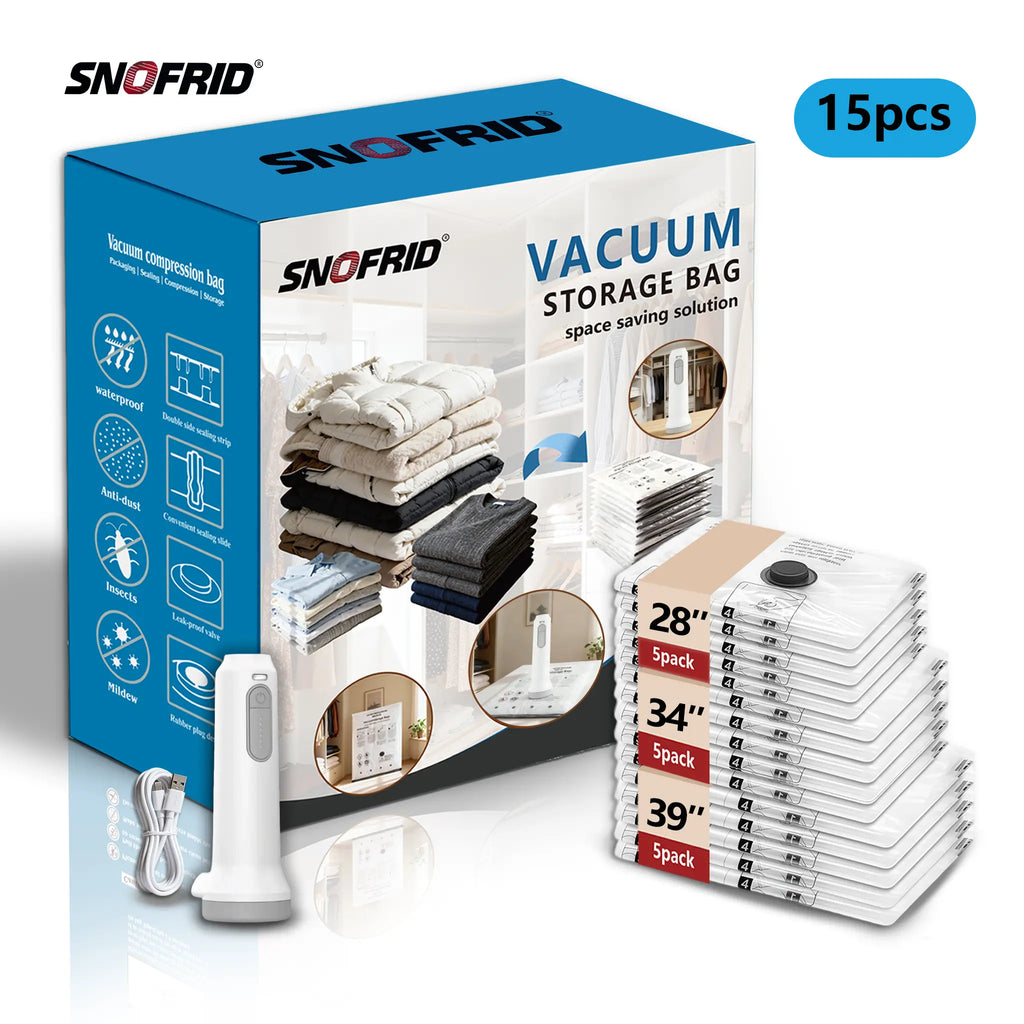Transform Your Space with Snofrid's 15-Piece Cordless Vacuum Storage Bag Set! 🌟✨ Perfect for Travel & Home Organization! 🧳💼 #SpaceSaver #HomeHacks