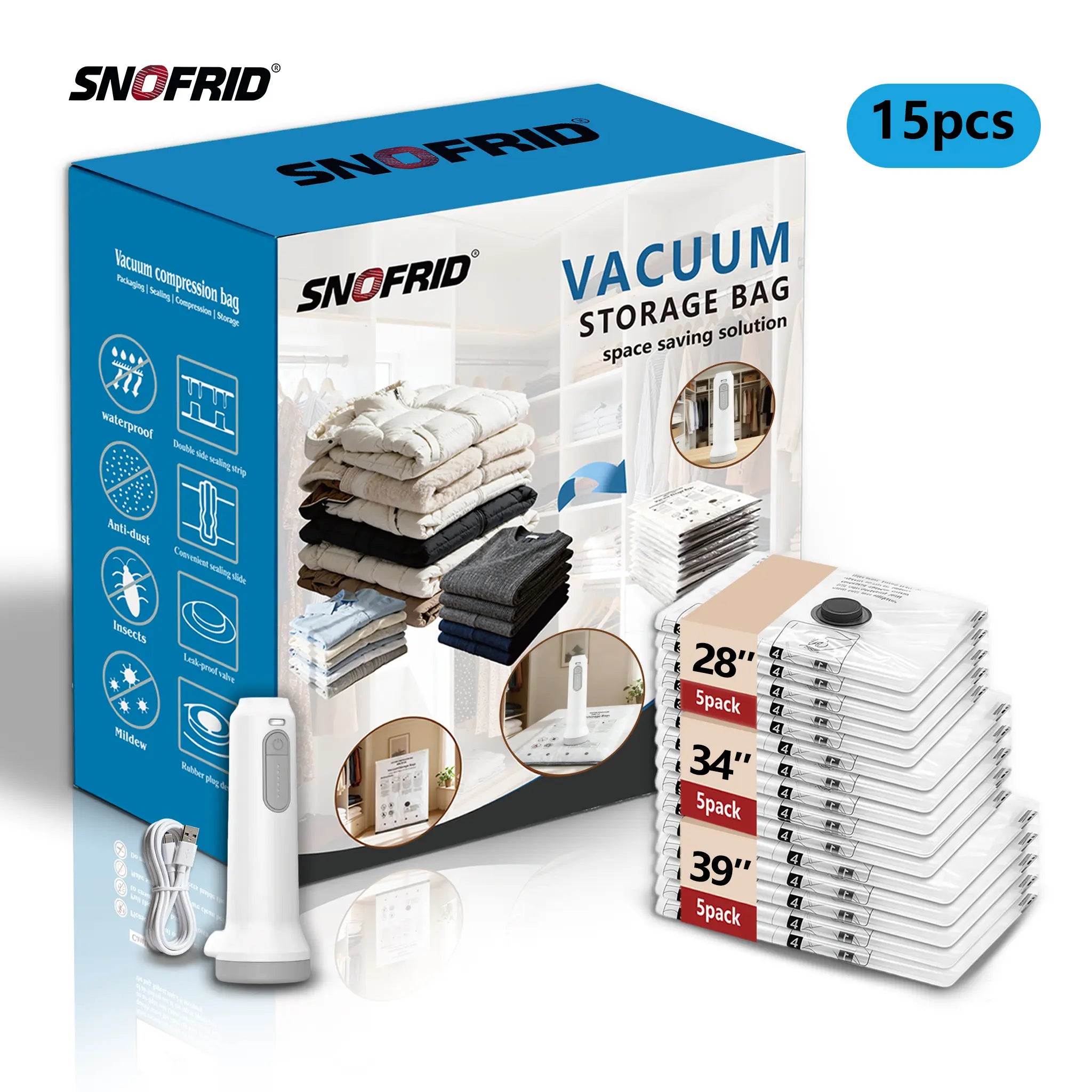 Transform Your Space with Snofrid's 15-Piece Cordless Vacuum Storage Bag Set! 🌟✨ Perfect for Travel & Home Organization! 🧳💼 #SpaceSaver #HomeHacks