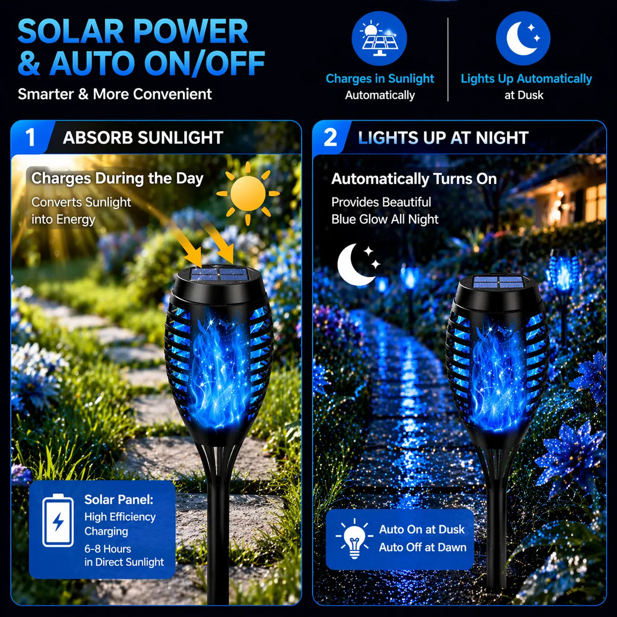 APZZLOXH Solar Torch Lights - Blue Flame Backyard Garden Glow Lantern, IP65 Waterproof Auto On/Off Solar Outdoor Lamp for Patio Landscape Lighting Decor, Backyard Solar Lights