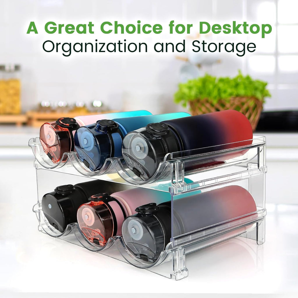 Stackable Storage Rack for Water Bottle Organization - 2-Pack for Cabinets and Countertops