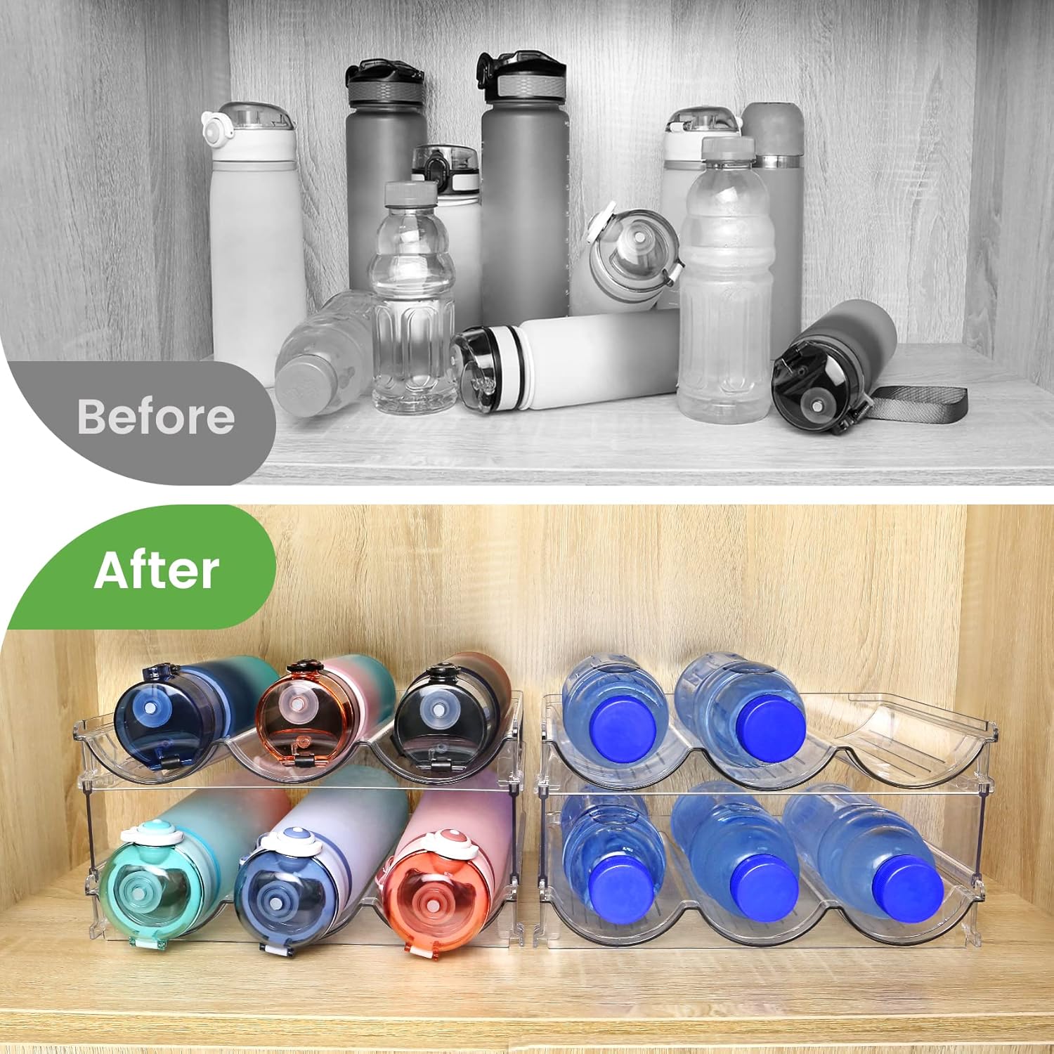 Stackable Storage Rack for Water Bottle Organization - 2-Pack for Cabinets and Countertops