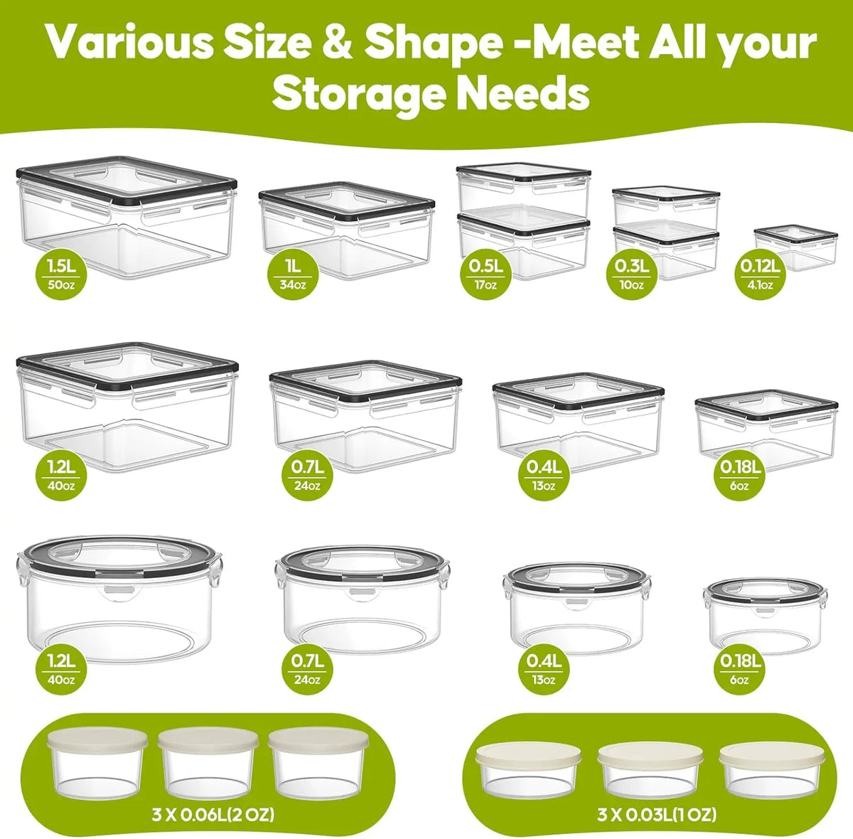 42Pcs Stackable Bpa-Free Plastic Food Storage Set - 21 Silicone-Sealed Containers (Square, Round, Rectangle) with 21 Lids, Leakproof, Airtight, Reusable, Labels, Marker & Utensils for Kitchen, Fridge Organization, Meal Prep, Food Hacks