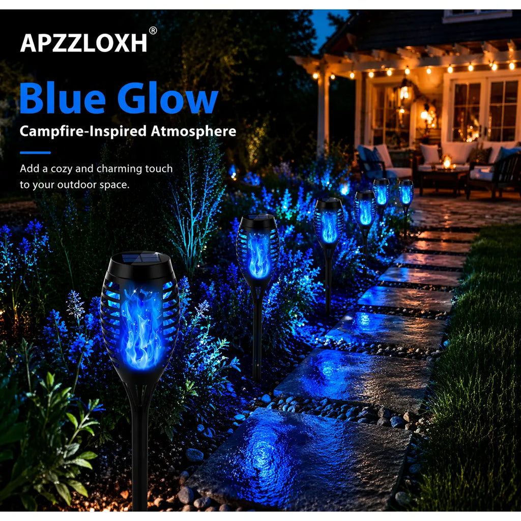 APZZLOXH Solar Torch Lights - Blue Flame Backyard Garden Glow Lantern, IP65 Waterproof Auto On/Off Solar Outdoor Lamp for Patio Landscape Lighting Decor, Backyard Solar Lights
