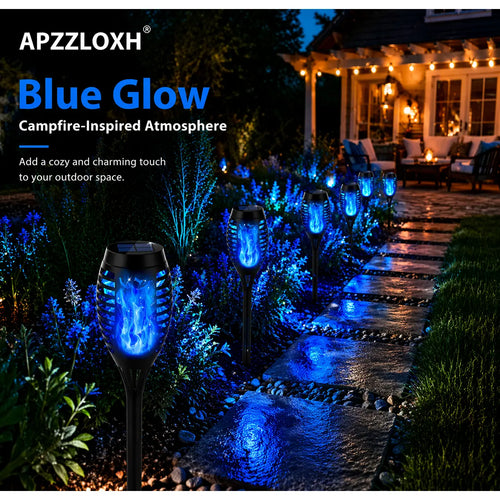 APZZLOXH Solar Torch Lights - Blue Flame Backyard Garden Glow Lantern, IP65 Waterproof Auto On/Off Solar Outdoor Lamp for Patio Landscape Lighting Decor, Backyard Solar Lights