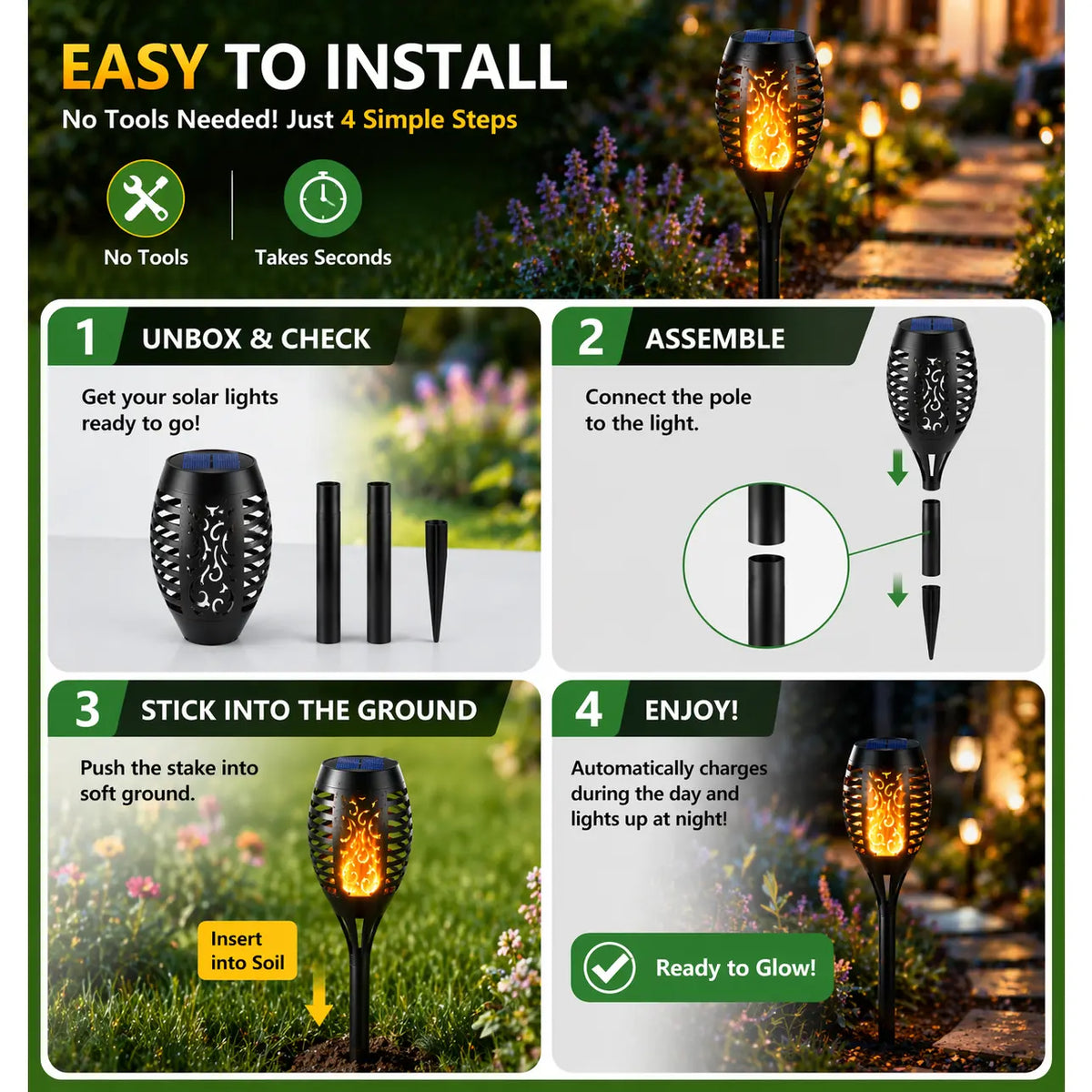 APZZLOXH Solar Torch Lights - Blue Flame Backyard Garden Glow Lantern, IP65 Waterproof Auto On/Off Solar Outdoor Lamp for Patio Landscape Lighting Decor, Backyard Solar Lights
