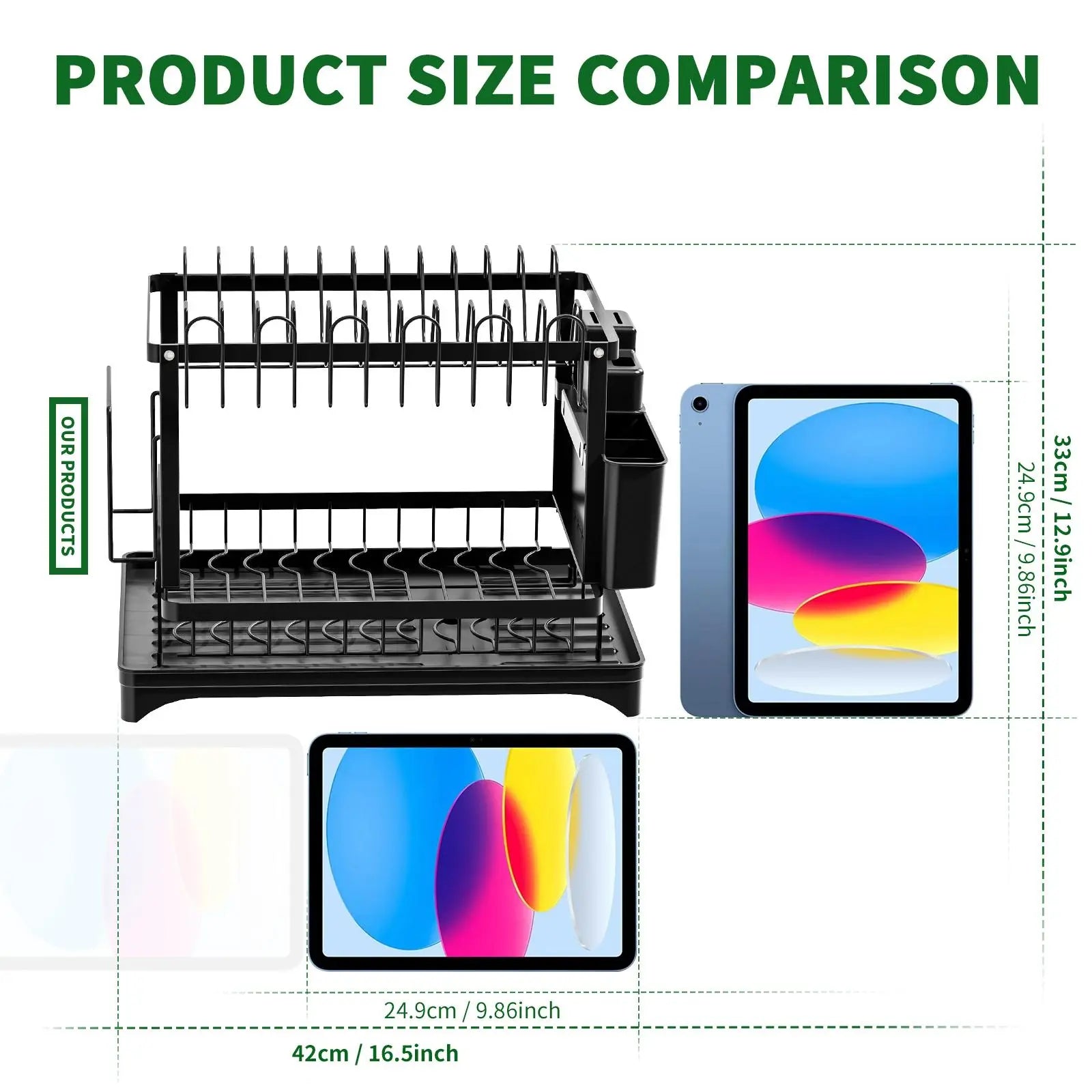 Dish Drying Rack, 1 Count 2-Tier Dish Rack with Drainboard, Countertop Dishes Rack, Dishrack for Kitchen Counter, Dish Drainer Rack, 2-Layer Foldable Tableware Drain Storage Rack, Kitchen Accessories, Home Decor