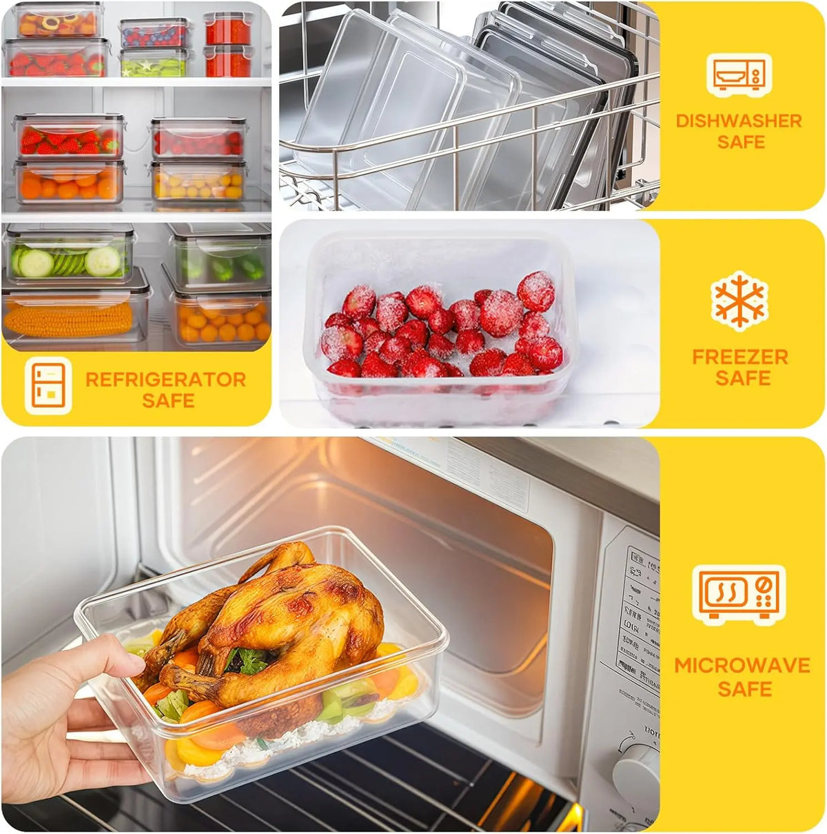 42Pcs Stackable Bpa-Free Plastic Food Storage Set - 21 Silicone-Sealed Containers (Square, Round, Rectangle) with 21 Lids, Leakproof, Airtight, Reusable, Labels, Marker & Utensils for Kitchen, Fridge Organization, Meal Prep, Food Hacks