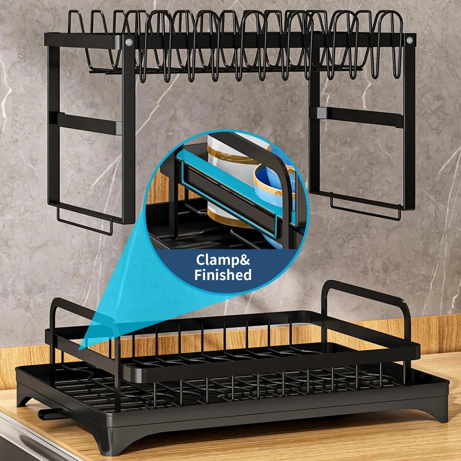 Dish Drying Rack, 1 Count 2-Tier Dish Rack with Drainboard, Countertop Dishes Rack, Dishrack for Kitchen Counter, Dish Drainer Rack, 2-Layer Foldable Tableware Drain Storage Rack, Kitchen Accessories, Home Decor