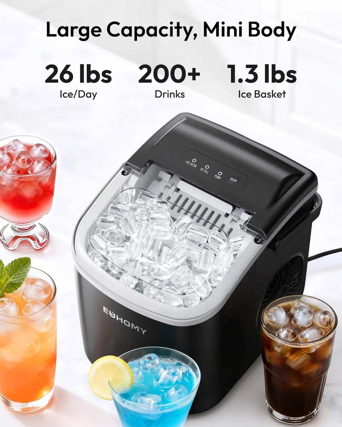 Chill Out Anywhere! ❄️ Meet the 2024 EUHOMY Portable Ice Maker – 26Lbs of Ice in Just 24Hrs, 9 Cubes in 6 Mins! Perfect for Home, Kitchen, Camping & RV Adventures! 🧊✨ #IceMaker #SummerVibes