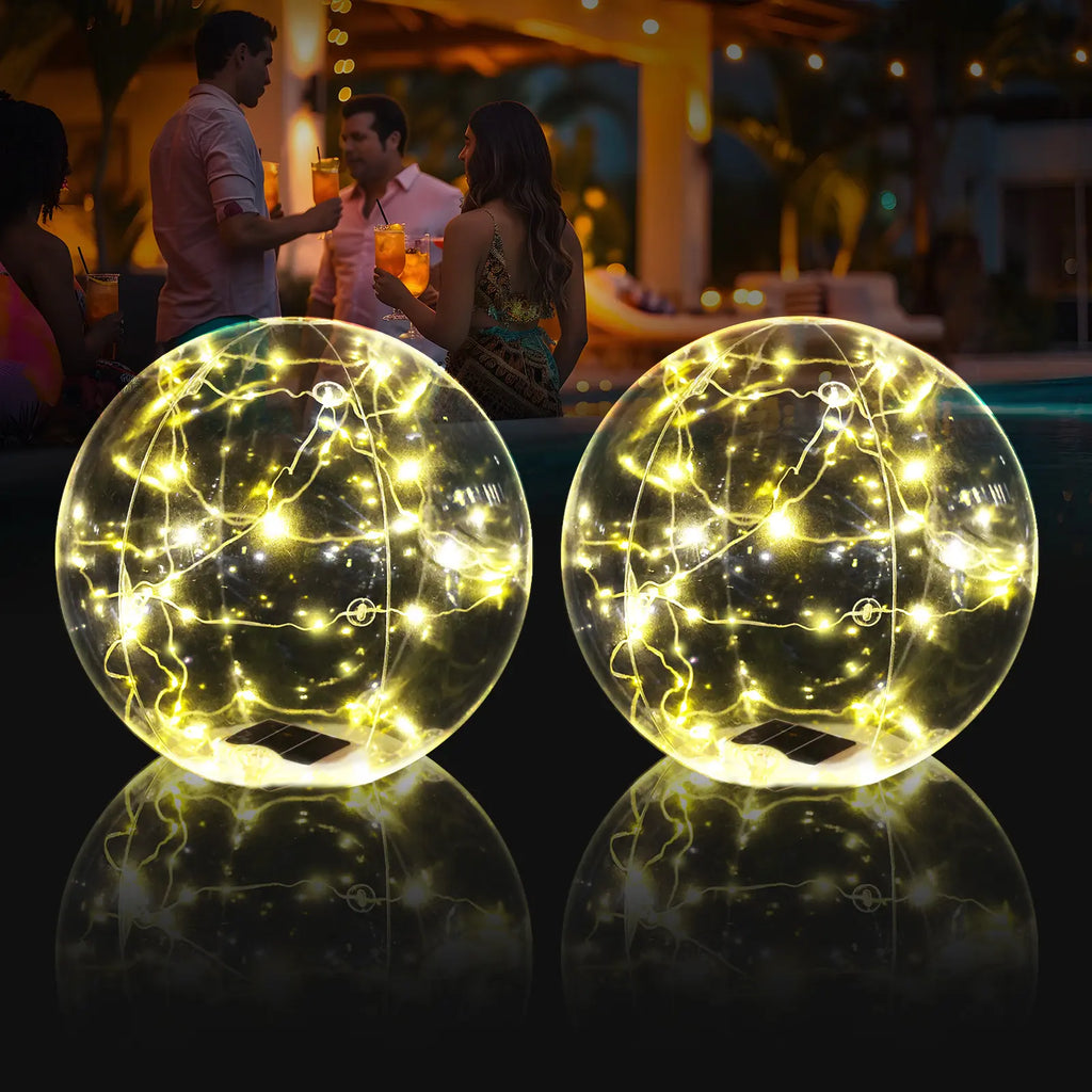 Solar Floating Pool Lights, 2 Pack 15 Inch Warm White Inflatable LED Pool Balls, IP68 Waterproof, Solar Powered Light Balls for Floating or Hanging, Pool and Patio Decor