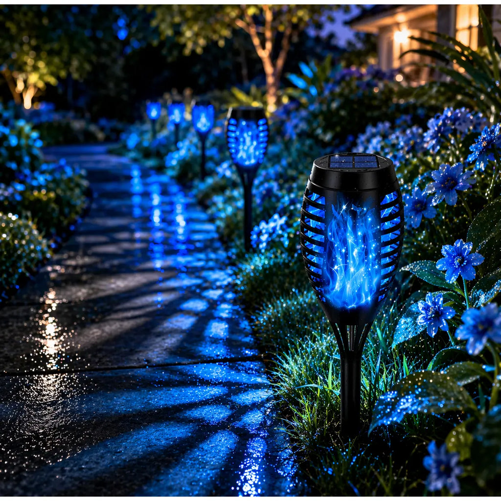 APZZLOXH Solar Torch Lights - Blue Flame Backyard Garden Glow Lantern, IP65 Waterproof Auto On/Off Solar Outdoor Lamp for Patio Landscape Lighting Decor, Backyard Solar Lights