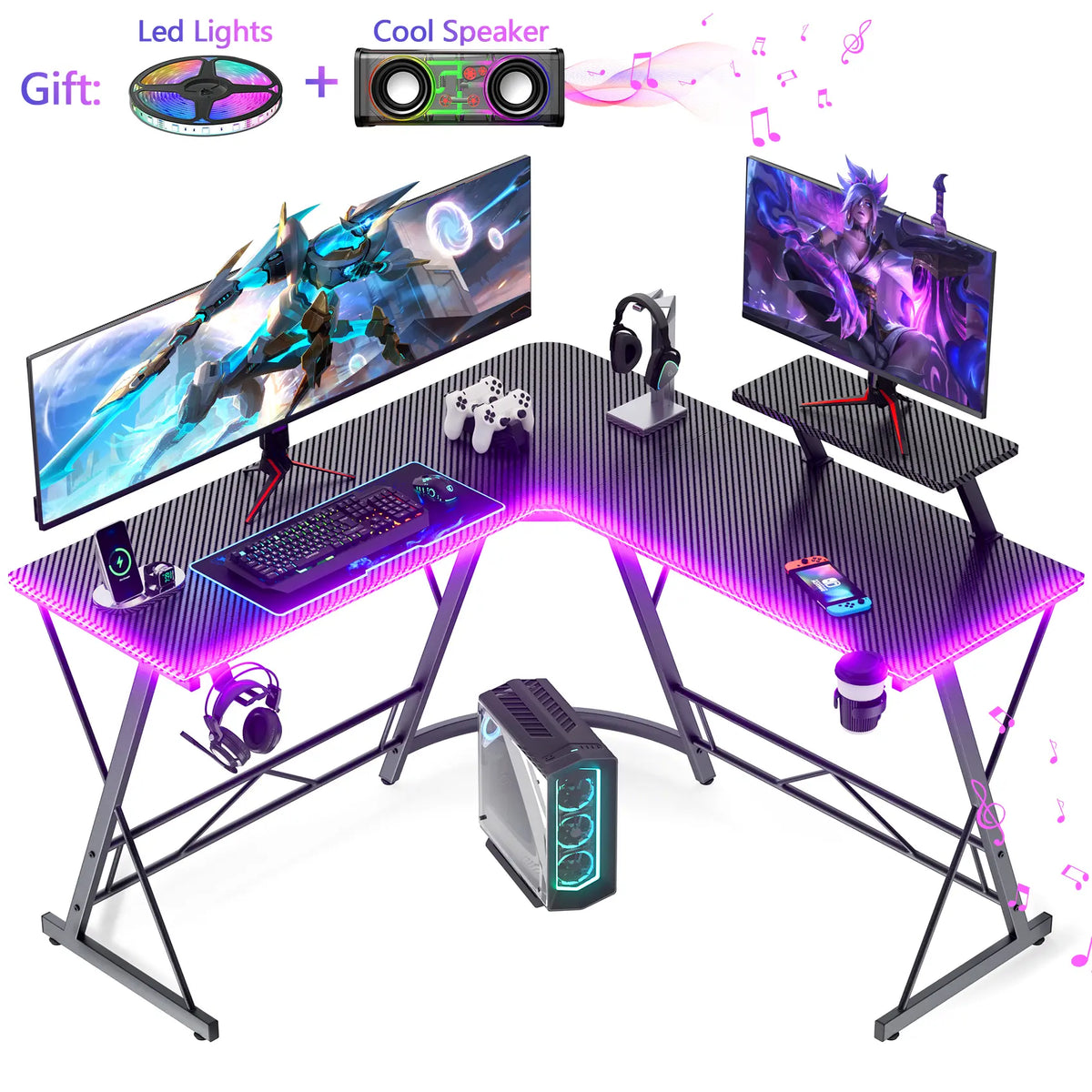 Level up your gaming setup with the Mr IRONSTONE L Shaped Gaming Desk! Perfect for your home office or gaming corner, featuring a sleek carbon fiber surface and a spacious monitor stand. Easy assembly and a great Father's Day gift! #GamingDesk #HomeOffice #FathersDayGift