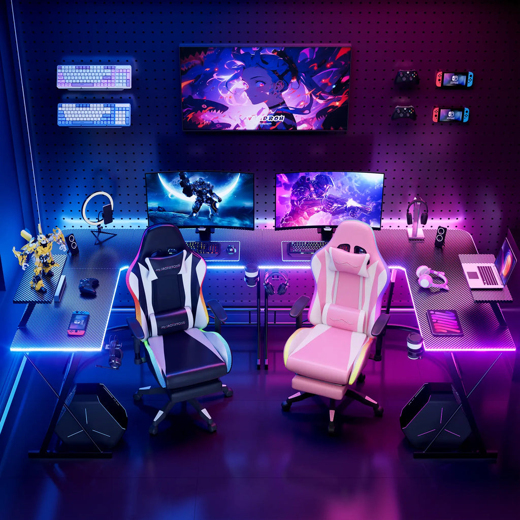 Level up your gaming setup with the Mr IRONSTONE L Shaped Gaming Desk! Perfect for your home office or gaming corner, featuring a sleek carbon fiber surface and a spacious monitor stand. Easy assembly and a great Father's Day gift! #GamingDesk #HomeOffice #FathersDayGift