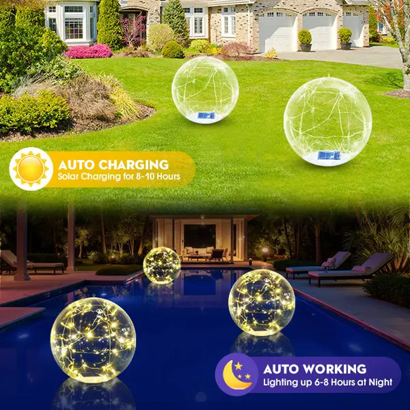 Solar Floating Pool Lights, 2 Pack 15 Inch Warm White Inflatable LED Pool Balls, IP68 Waterproof, Solar Powered Light Balls for Floating or Hanging, Pool and Patio Decor